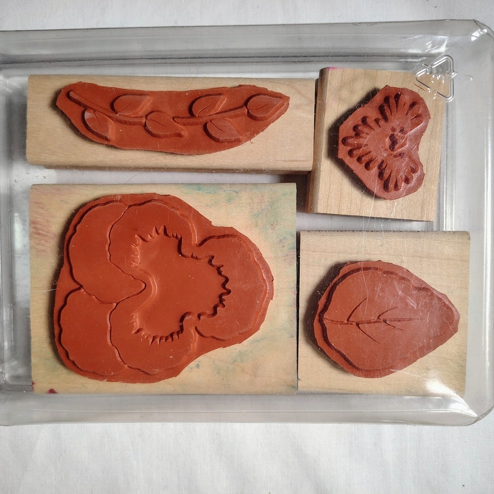 Vintage Stampin Up‎ Wood Stamps Definitely Decorative Pansies 1996 Set 4 Retired - Picture 2 of 4